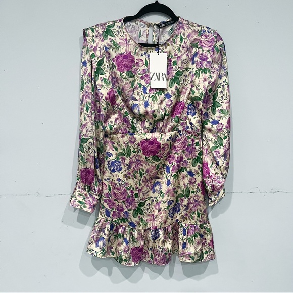 RARE Zara NWT Satin Effect Print Dress - Picture 7 of 11